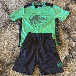 Green and Gray Athletic Matching Set with Dinosaur Graphic